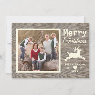 Cartes Pour Fêtes Annuelles Joyeux Noël Tan Rustique Bois Photo Famille