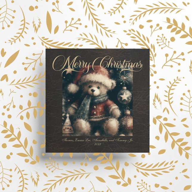 Cartes Pour Fêtes Annuelles Joyeux Noël Teddy Ours Faux Cuir (Créateur téléchargé)