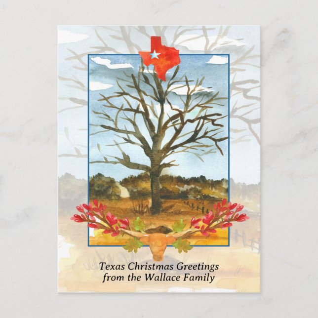 Cartes Pour Fêtes Annuelles Joyeux Noël Texas Longhorn Star Personnalisé (Devant)
