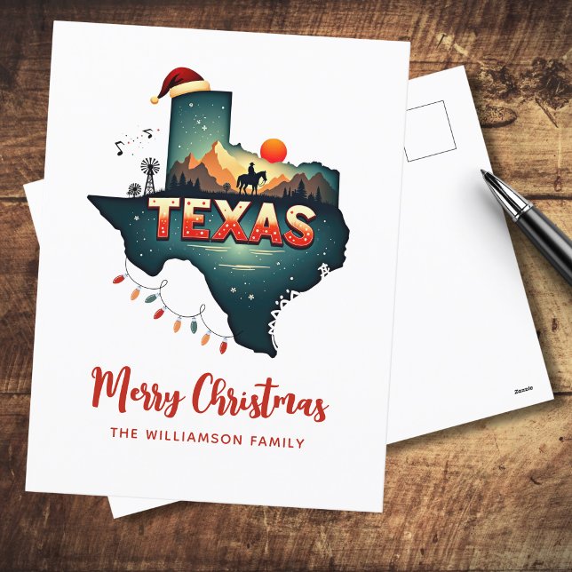 Cartes Pour Fêtes Annuelles Joyeux Noël Texas State Retro Personnalisé (Edit Greeting if required & add family name to customize.  See collection for matching items)