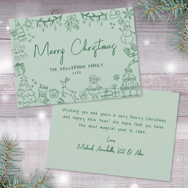 Cartes Pour Fêtes Annuelles Joyeux Noël tiré main (Quirky Hand Drawn Merry Christmas Holiday Card)