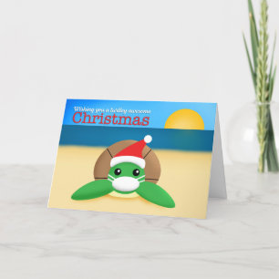 Cartes Pour Fêtes Annuelles Joyeux Noël Tortue de mer mignonne avec masque fac