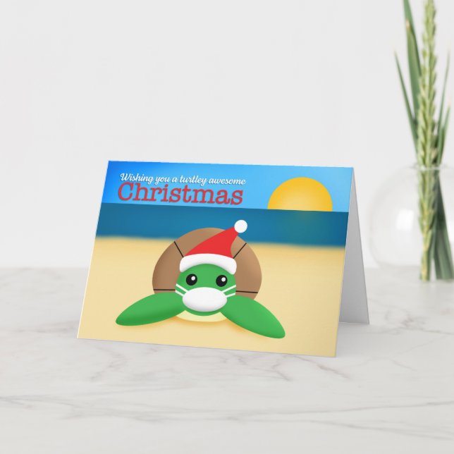 Cartes Pour Fêtes Annuelles Joyeux Noël Tortue de mer mignonne avec masque fac (Devant)