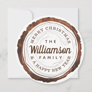 Cartes Pour Fêtes Annuelles Joyeux Noël Tranche d'arbre au bois rustique