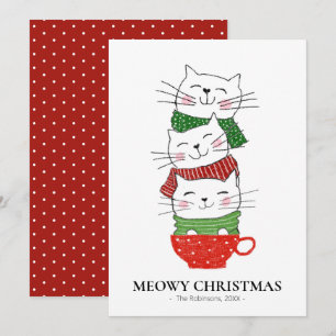 Cartes Pour Fêtes Annuelles Joyeux Noël Trois Chats Tasse Écharpes Drôle Migno