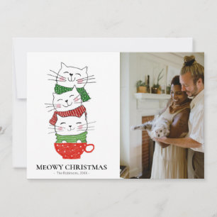 Cartes Pour Fêtes Annuelles Joyeux Noël Trois Chats Tasse Écharpes Photo Migno