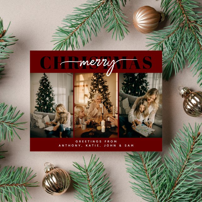 Cartes Pour Fêtes Annuelles Joyeux Noël Trois Famille Typographie (Créateur téléchargé)