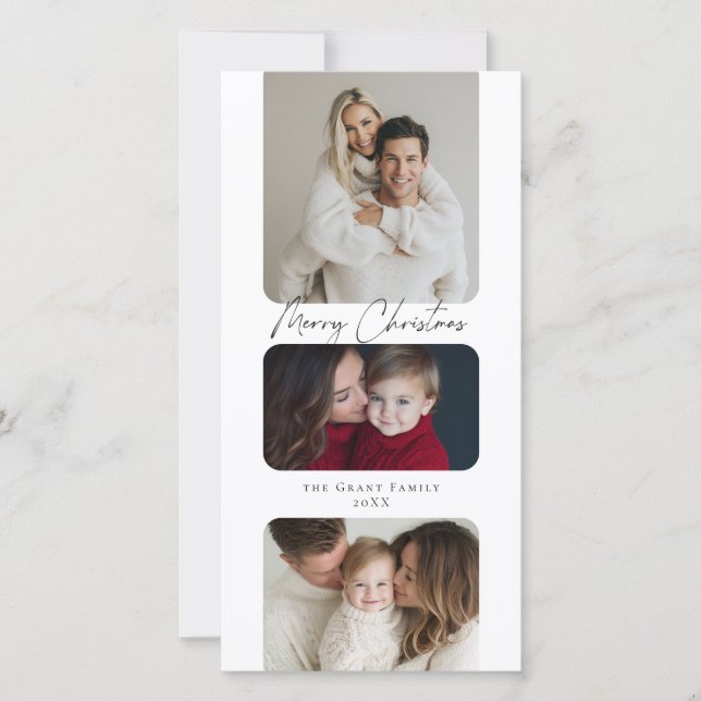 Cartes Pour Fêtes Annuelles Joyeux Noël Trois Photo Vacances  (Devant)