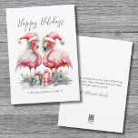 Cartes Pour Fêtes Annuelles Joyeux Noël Tropical<br><div class="desc">Tropical Happy Holidays Flamant rose Christmas Holiday Card. Joyeuses fêtes ! Ajoutez une touche tropicale à vos Bonnes Fêtes avec cette carte de charme avec deux flamants roses dans les chapeaux de Santa, face à face dans une posture douce et festive, entourée de cadeaux de Noël colorés. Les flamands roses...</div>