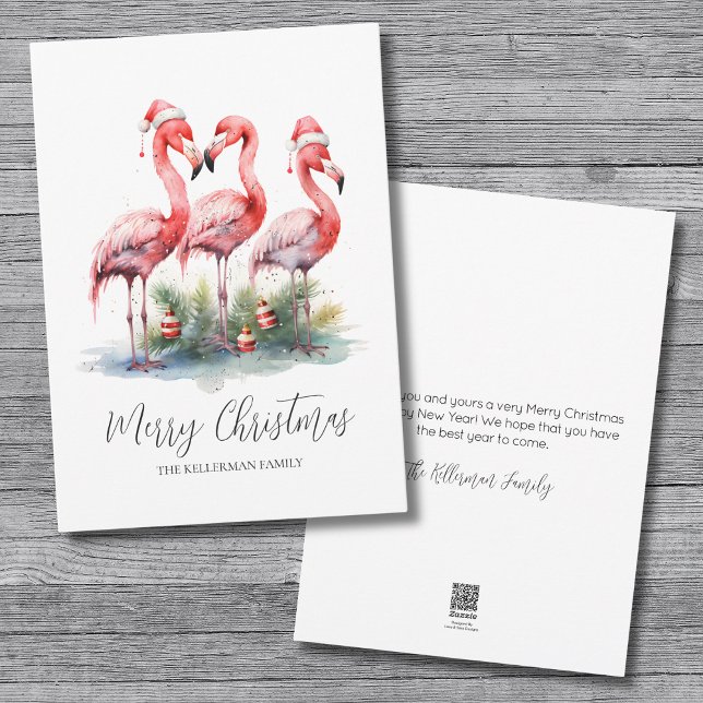 Cartes Pour Fêtes Annuelles Joyeux Noël tropical (Pink Flamingo Tropical Merry Christmas Holiday Card)