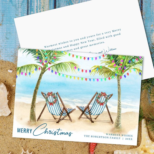 Cartes Pour Fêtes Annuelles Joyeux Noël Tropical Beach Palm Trees (Créateur téléchargé)