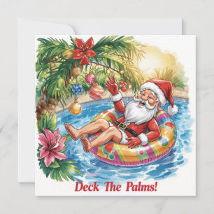 Cartes Pour Fêtes Annuelles Joyeux Noël Tropical Père Noël Eté Fête au Piscine
