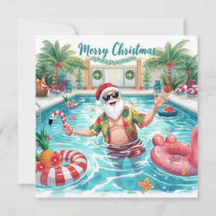 Cartes Pour Fêtes Annuelles Joyeux Noël Tropical Père Noël Fête au bord de la 