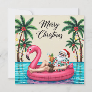 Cartes Pour Fêtes Annuelles Joyeux Noël Tropical Santa Fête au bord de la pisc