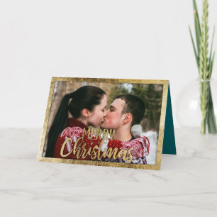 Cartes Pour Fêtes Annuelles Joyeux Noël Turquoise Gold Frontière photo