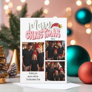 Cartes Pour Fêtes Annuelles Joyeux Noël typographie 3 Famille Photo Festive