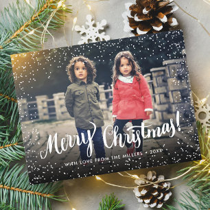 Cartes Pour Fêtes Annuelles Joyeux Noël Typographie Flocons de Neige Photo Per