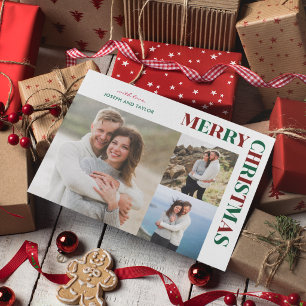 Cartes Pour Fêtes Annuelles Joyeux Noël Typographie Rouge et Verte 3 Photos