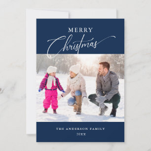 Cartes Pour Fêtes Annuelles Joyeux Noël Typography Bleue 2 Photos