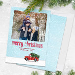 Cartes Pour Fêtes Annuelles Joyeux Noël Une photo Camion Rouge<br><div class="desc">Une scène d'hiver Whimsical vintage camion rouge retour des bois ou du lot de Noël avec l'arbre de Noël de cette année dans la neige. avec un joyeux Noël, un modèle photo, avec une eau mignonne, l'hiver rétro mignon, camion rouge vintage, une simple minimaliste neige chute, avec un arbre de...</div>