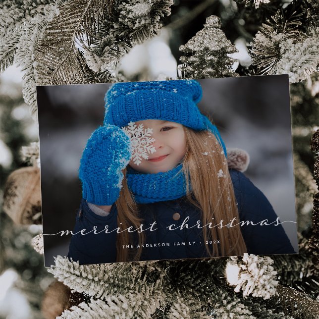 Cartes Pour Fêtes Annuelles Joyeux Noël | Une photo superposition de script él (A Christmas photo card with an elegant script overlay)