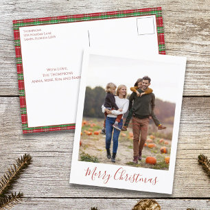 Cartes Pour Fêtes Annuelles Joyeux Noël Vacances Vert Rouge Pays Plaid