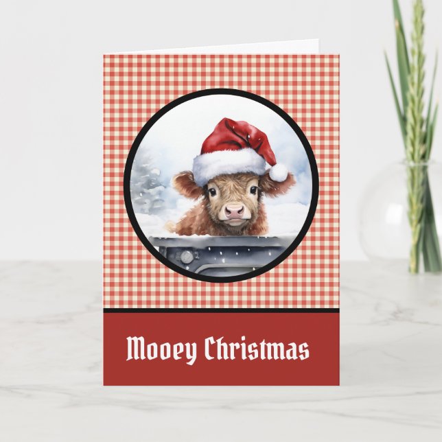 Cartes Pour Fêtes Annuelles Joyeux Noël Vache Highland Rouge Drôle (Devant)