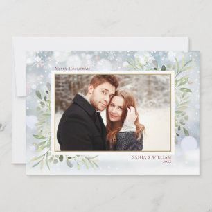 Cartes Pour Fêtes Annuelles Joyeux Noël Verdure Flocons de Neige Photo