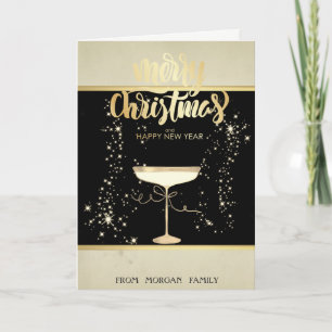 Cartes Pour Fêtes Annuelles Joyeux Noël, Verre à Champagne Gold Stars