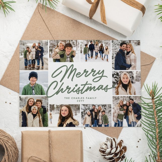 Cartes Pour Fêtes Annuelles Joyeux Noël vert 10 photo collage (Créateur téléchargé)