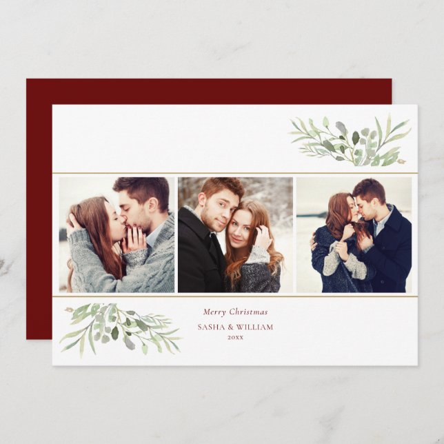 Cartes Pour Fêtes Annuelles Joyeux Noël vert 3 Photo Collage (Devant / Derrière)