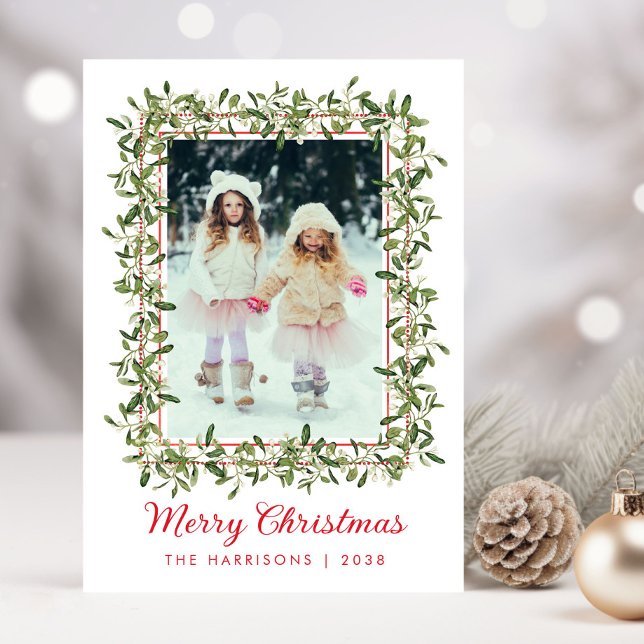Cartes Pour Fêtes Annuelles Joyeux Noël vert aquarelle photo (Créateur téléchargé)