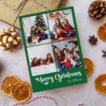Cartes Pour Fêtes Annuelles Joyeux Noël Vert classique Quatre photos verticale<br><div class="desc">Célébrez la saison avec cette carte postale unique, verte Joyeux Noël vertical quatre vacances photo avec une touche de charme vintage. Le design minimaliste présente une élégante palette de couleurs vertes et blanches, évoquant l'esprit cosy de l'hiver. Son attrait moderne et ludique, associé à la formulation traditionnelle, crée un équilibre...</div>
