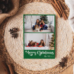 Cartes Pour Fêtes Annuelles Joyeux Noël Vert classique Vertical 2 Photo<br><div class="desc">Célébrez la saison avec cette carte de vacances unique et classique vert Joyeux Noël vertical 2 photo avec une touche de charme vintage. Le design minimaliste présente une élégante palette de couleurs vertes et blanches, évoquant l'esprit cosy de l'hiver. Son attrait moderne et ludique, associé à la formulation traditionnelle, crée...</div>