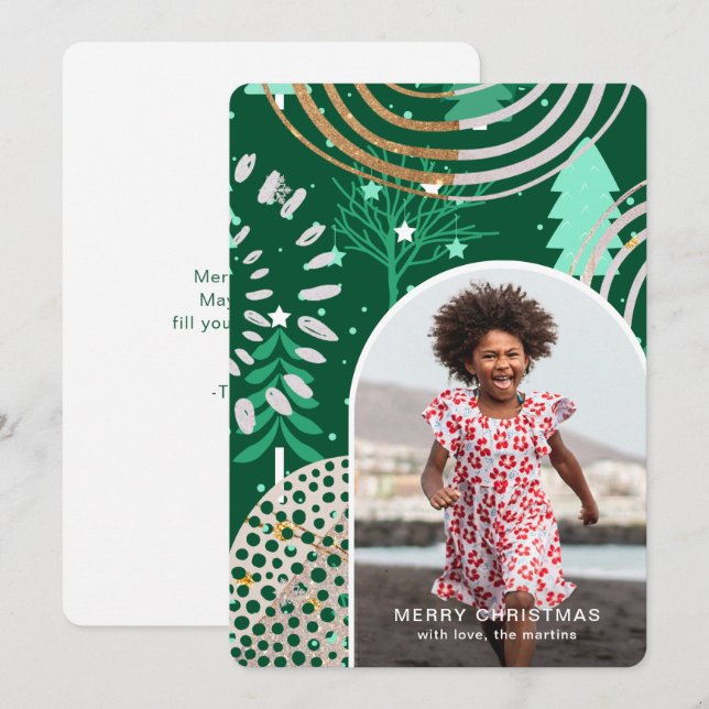 Cartes Pour Fêtes Annuelles Joyeux Noël vert de vacances Photo avec message (Devant / Derrière)