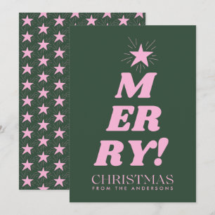Cartes Pour Fêtes Annuelles Joyeux Noël vert et rose non photo