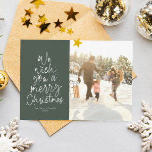 Cartes Pour Fêtes Annuelles Joyeux Noël vert photo de famille
