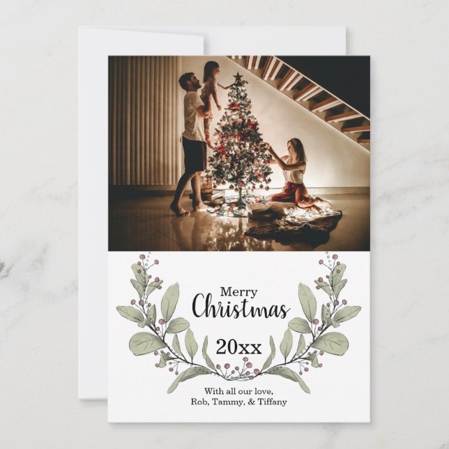 Cartes Pour Fêtes Annuelles Joyeux Noël vert rose serpent Mistletoe photo (Devant)