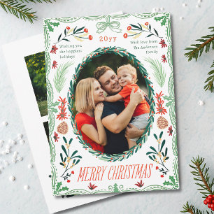 Cartes Pour Fêtes Annuelles Joyeux Noël Vert Rouge Coquette 3 Photo