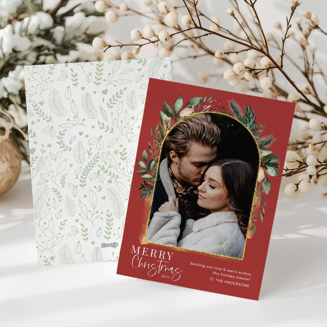 Cartes Pour Fêtes Annuelles Joyeux Noël Vert Rouge Or Arche 1 Photo (Créateur téléchargé)