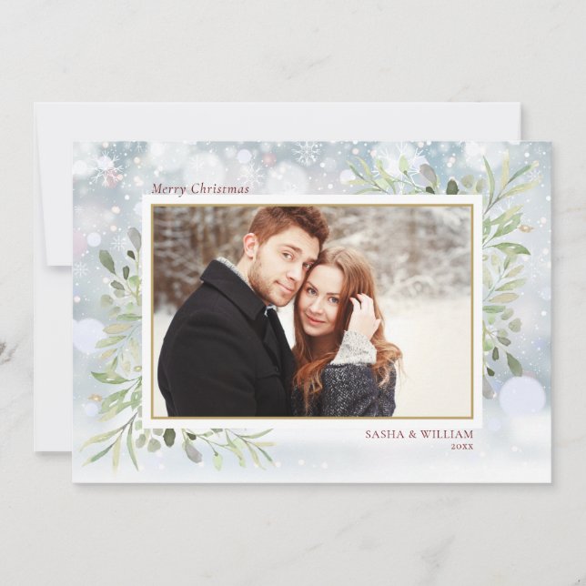 Cartes Pour Fêtes Annuelles Joyeux Noël Vert Snowflakes Photo (Devant)