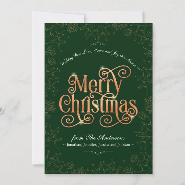 Cartes Pour Fêtes Annuelles Joyeux Noël vert Texte doré Pas de photo personnal (Devant)