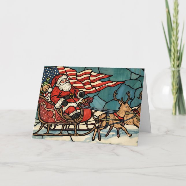 Cartes Pour Fêtes Annuelles Joyeux Noël Vétérinaire Père Noël patriotique (Devant)