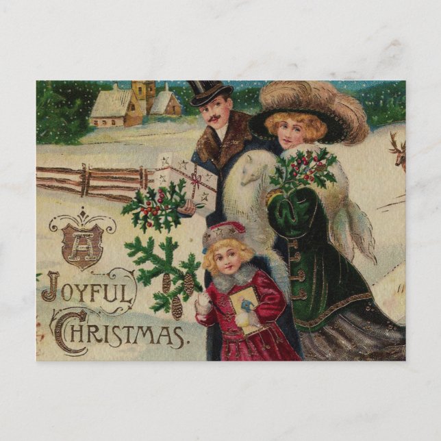 Cartes Pour Fêtes Annuelles Joyeux Noël Victorian Famille et Village (Devant)