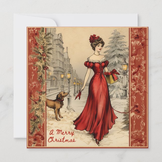 Cartes Pour Fêtes Annuelles Joyeux Noël Victorian Lady Illustration (Devant)