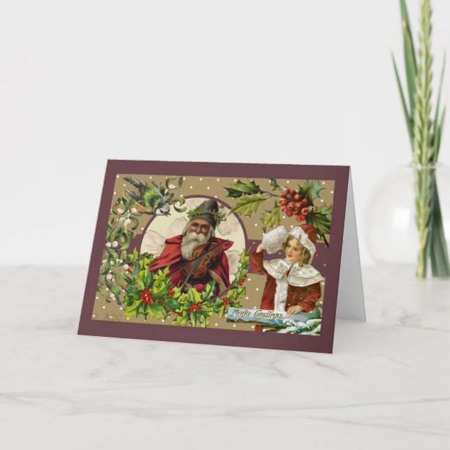 Cartes Pour Fêtes Annuelles Joyeux Noël victorien Père Noël Girl Bird (Devant)