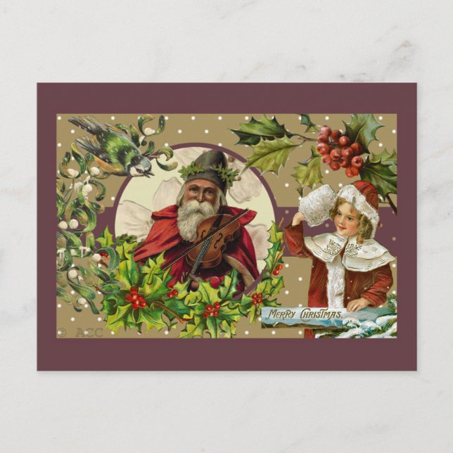 Cartes Pour Fêtes Annuelles Joyeux Noël victorien Père Noël Girl Bird (Devant)