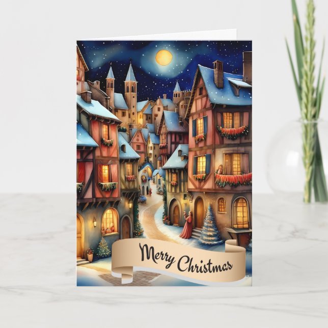 Cartes Pour Fêtes Annuelles Joyeux Noël Village médiéval Lieu de vacances (Devant)