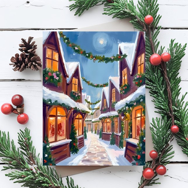 Cartes Pour Fêtes Annuelles Joyeux Noël Ville aquarelle (Créateur téléchargé)
