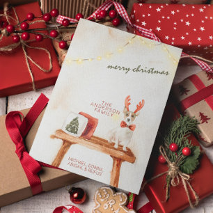 Cartes Pour Fêtes Annuelles Joyeux Noël Vintage Aquarelle Chien Minimaliste